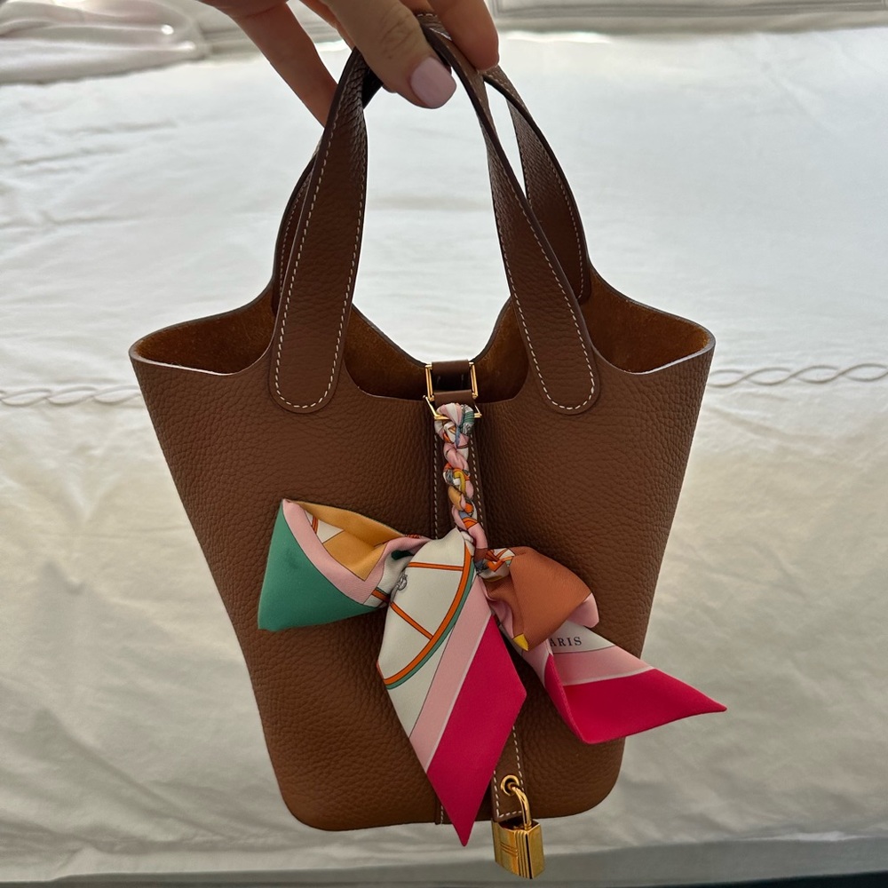 Hermes picotin 18 gold / gold hardware camel brown handbag twilly lock - Picture 6 of 7